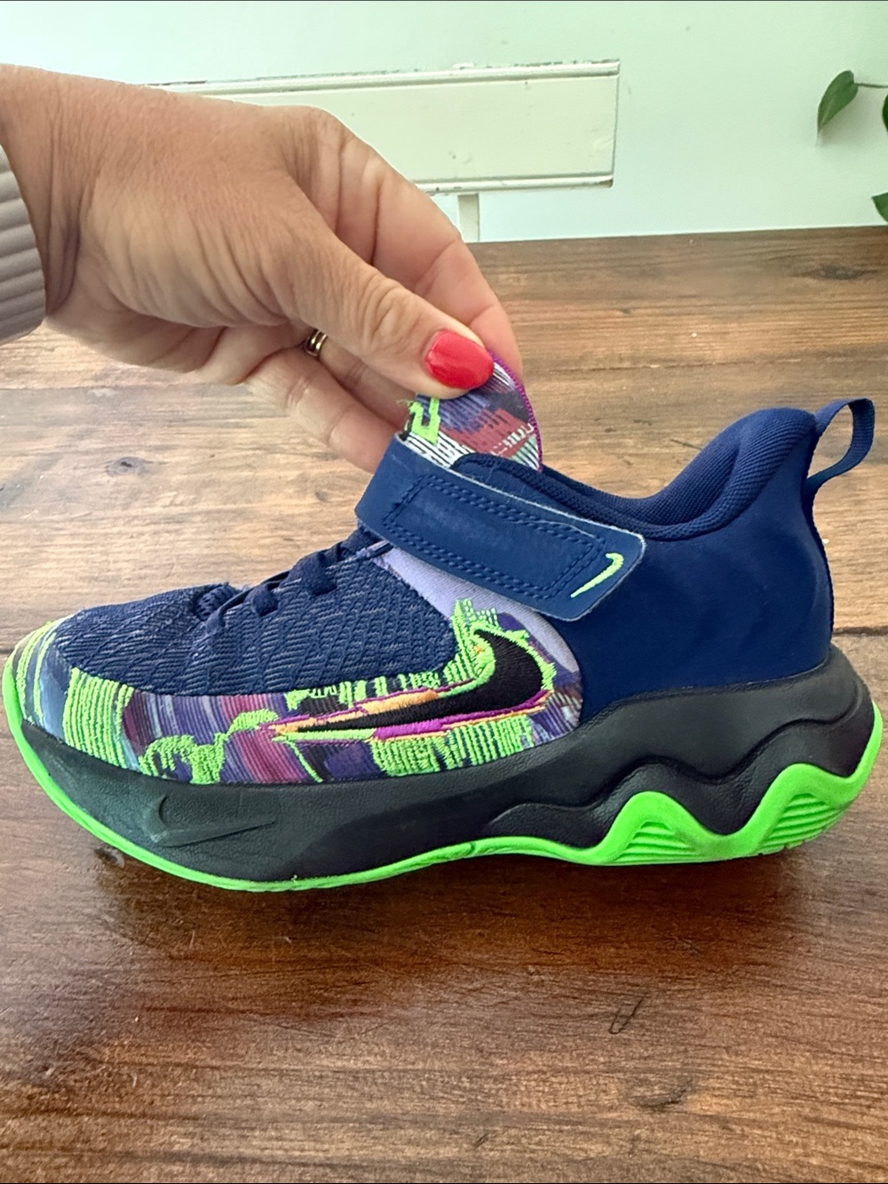 Nike Kids Navy, Neon Green & Purple immortality four basketball shoes
